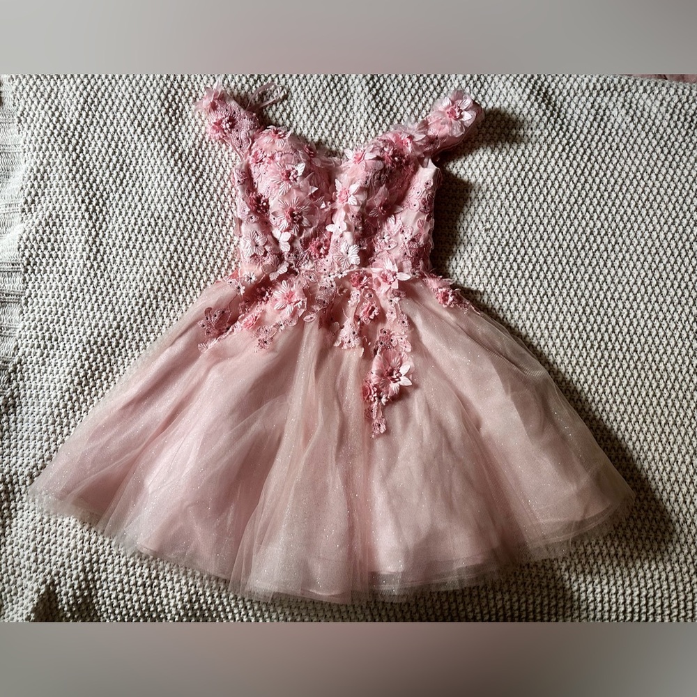 Narianna Pink Tulle Floral Glitter Embroidered Party Homecoming Dress size 2